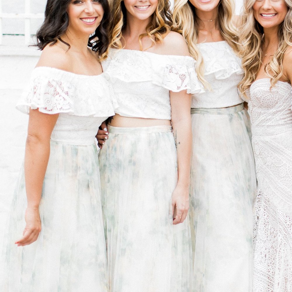 Wayf Lace Eyelet Off Shoulder Crop Top